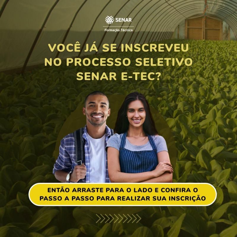 Processo Seletivo 2021/2 SENAR e-Tec estão abertas